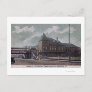 Spoorwegstation in Chicago en Northwestern Briefkaart