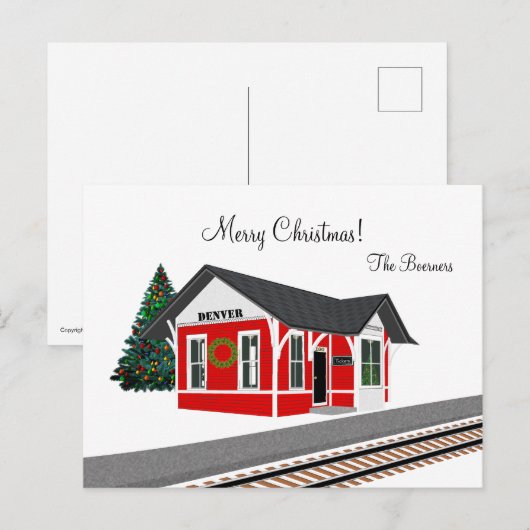 Spoorwegstation Kerstvakantie Merry Christmas Feestdagenkaart (Voorkant / Achterkant)