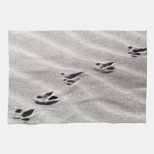 Sporen in de Zandfoto Theedoek (Horizontaal)
