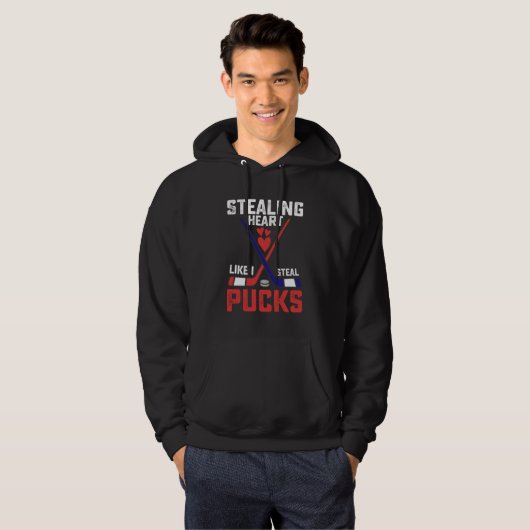 Sporend hart zoals ik Steal Pucks Hockey Valentijn Hoodie (Voorkant volledig)