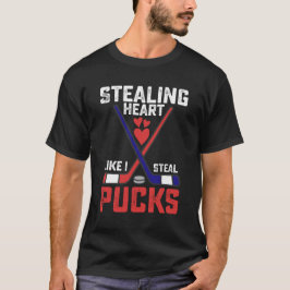 Sporend hart zoals ik Steal Pucks Hockey Valentijn T-shirt