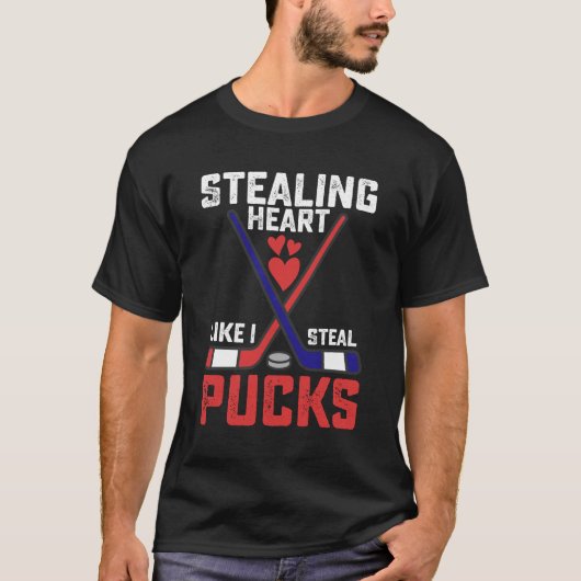 Sporend hart zoals ik Steal Pucks Hockey Valentijn T-shirt (Voorkant)