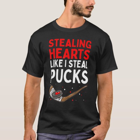 Sporend hart zoals ik Steal Pucks Valentijnsdag H T-shirt (Voorkant)