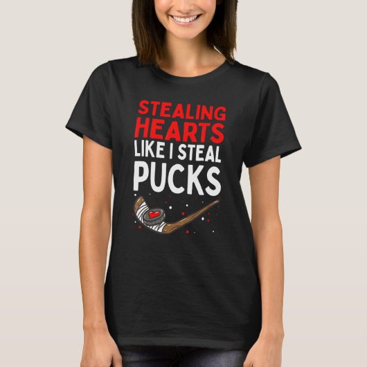 Sporend hart zoals ik Steal Pucks Valentijnsdag H T-shirt (Voorkant)