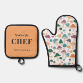 Sporenrijk Chef Sinaasappel Paddenstoelen Schattig Ovenwant & Pannenlap Set (Voorkant)