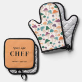 Sporenrijk Chef Sinaasappel Paddenstoelen Schattig Ovenwant & Pannenlap Set (Voorkant / Achterkant)