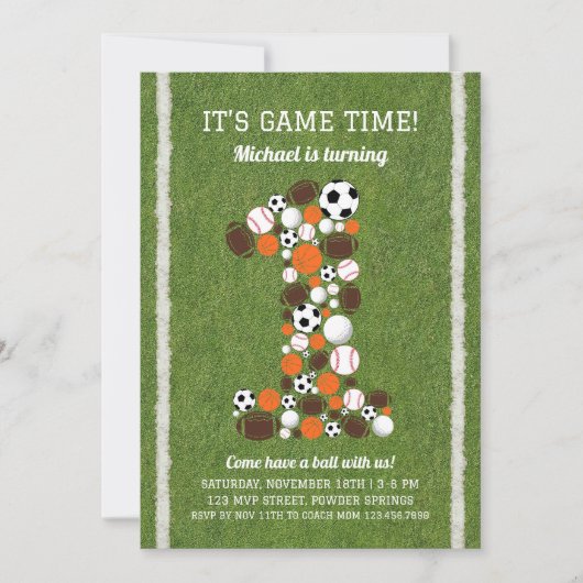 Sport 1e Verjaardagsfeest Uitnodiging (Voorkant)