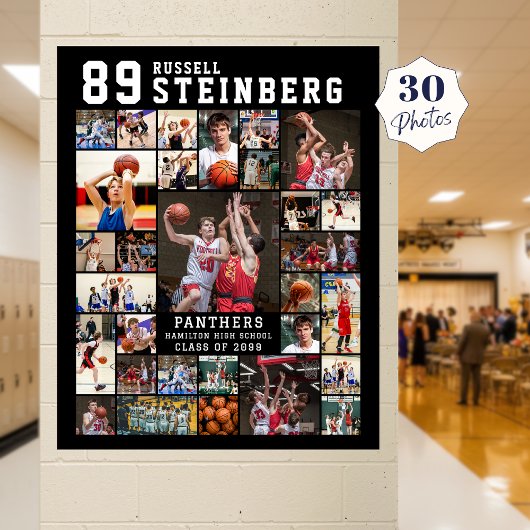 Sport 30 Foto Collage Speler Naam Nummer Poster