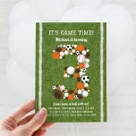 Sport 3e Verjaardagsfeest Uitnodiging<br><div class="desc">Kinder Sport 3e Verjaardagsfeestuitnodiging voor je kleine all star! Nummer 3 is gemaakt van footballs,  voetballen,  basketballen en golfballen op een groene grasachtergrond. Design gaat verder op de achterkant die lijkt op een jersey met naam en verjaardag. Je vrienden en familie zullen zeker een bal hebben op dit verjaardagsfeestje.</div>