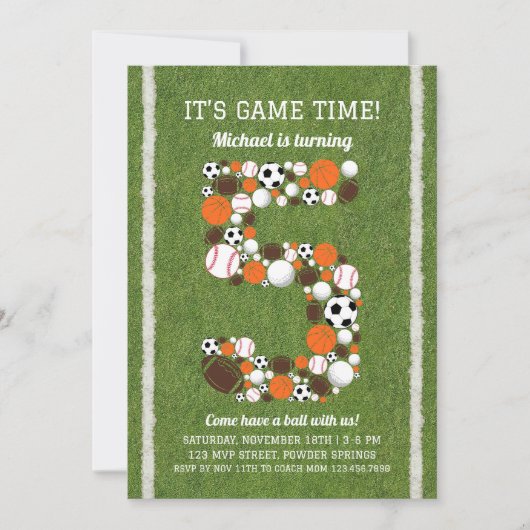 Sport 5e Verjaardagsfeest Uitnodiging (Voorkant)