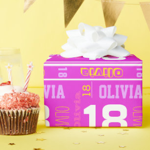 Sport aangepaste naam leeftijd meisjes 18e verjaar cadeaupapier