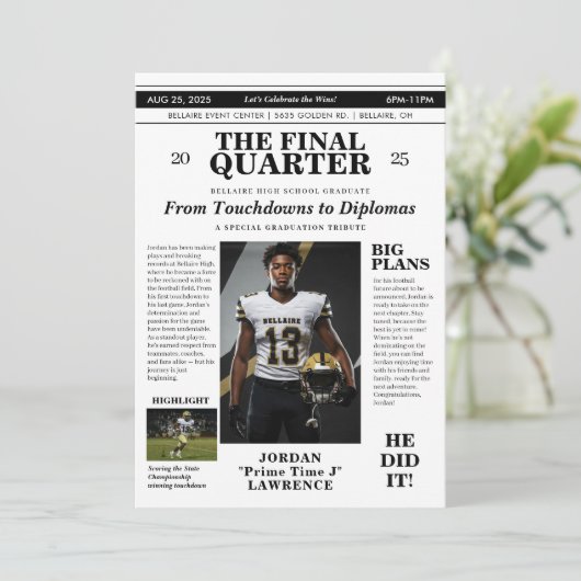 Sport Afstuderen Uitnodiging Sport Krant (Staand voorkant)