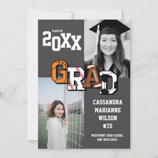 Sport Afstuderen Voetbal Basketball Football Invit Kaart (Voorkant)