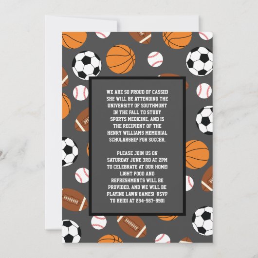 Sport Afstuderen Voetbal Basketball Football Invit Kaart (Achterkant)