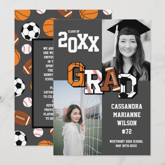 Sport Afstuderen Voetbal Basketball Football Invit Kaart (Voorkant / Achterkant)