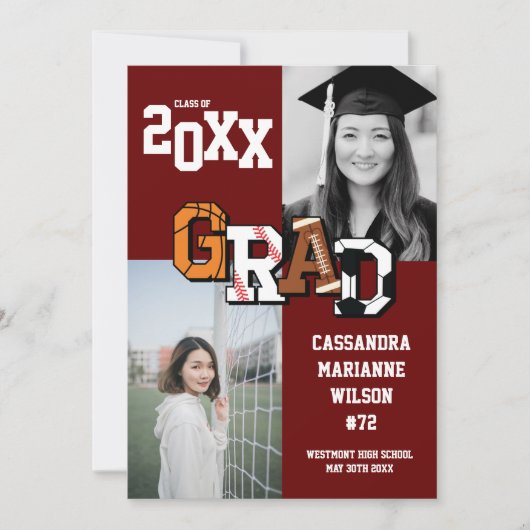 Sport Afstuderen Voetbal Basketball Football Maroo Kaart (Voorkant)