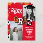 Sport Afstuderen Voetbal Basketball Football Rood Kaart (Voorkant / Achterkant)