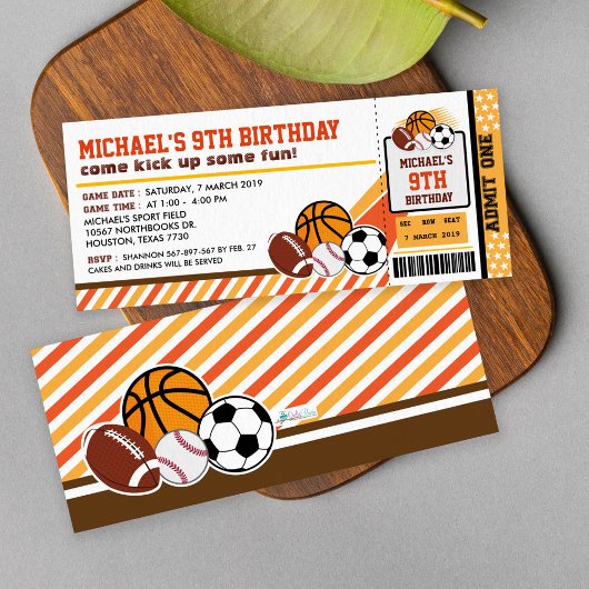 Sport All Star Ticket Pass Birthday Uitnodiging