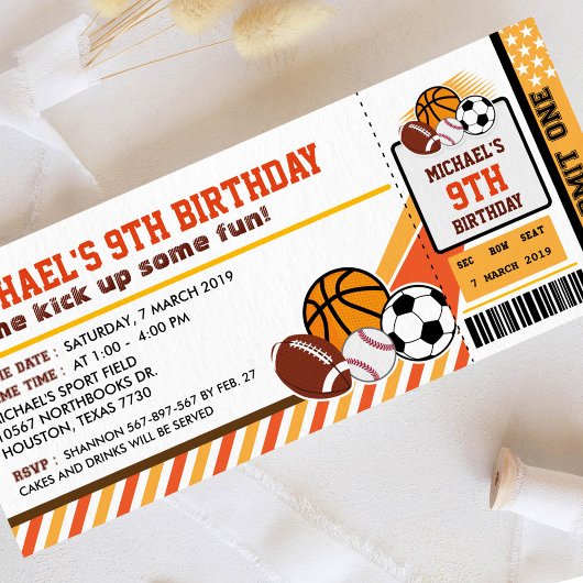 Sport All Star Ticket Pass Birthday Uitnodiging