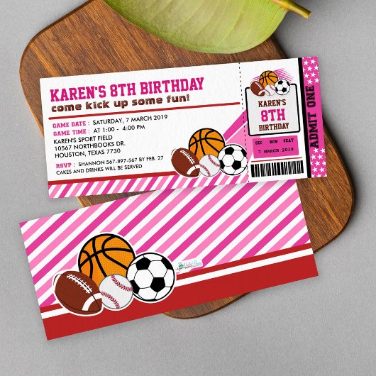 Sport All Star Ticket Pass Birthday Uitnodiging