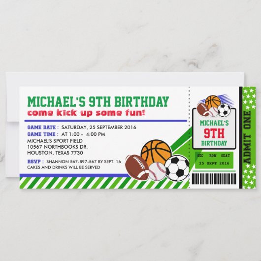 Sport All Star Ticket Pass Birthday Uitnodiging (Voorkant)