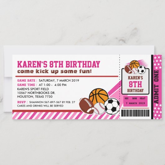 Sport All Star Ticket Pass Birthday Uitnodiging (Voorkant)