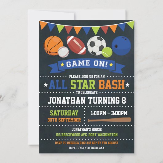 Sport All Star Verjaardag Basketbal Party Kaart (Voorkant)