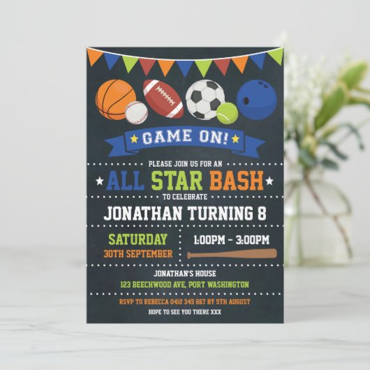 Sport All Star Verjaardag Basketbal Party Kaart (Staand voorkant)
