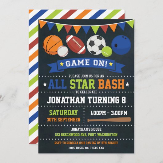 Sport All Star Verjaardag Basketbal Party Kaart (Voorkant / Achterkant)