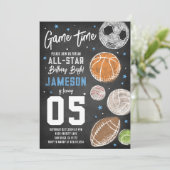 Sport All-Star Verjaardagsfeestuitnodiging Kaart (Staand voorkant)