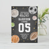 Sport All-Star Verjaardagsfeestuitnodiging Kaart (Staand voorkant)