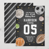 Sport All-Star Verjaardagsfeestuitnodiging Kaart (Voorkant / Achterkant)