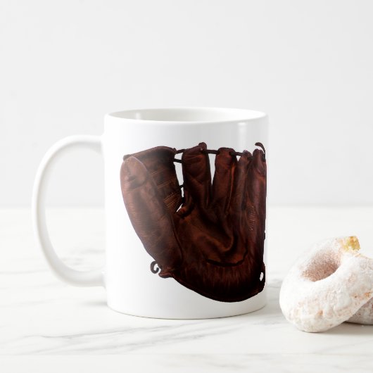  sport, Antiek leder, honkbalhandschoen Koffiemok (Met donut)