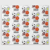 Sport Athletic Balls Persoonlijke naam Birthday Cadeaupapier (Vlak)