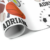 Sport Athletic Balls Persoonlijke naam Birthday Cadeaupapier (Rol Hoek)