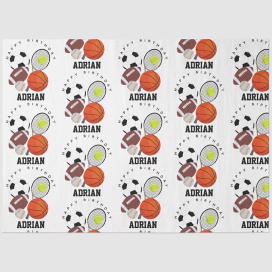 Sport Athletic Balls Persoonlijke naam Birthday Tissuepapier (Voorkant)