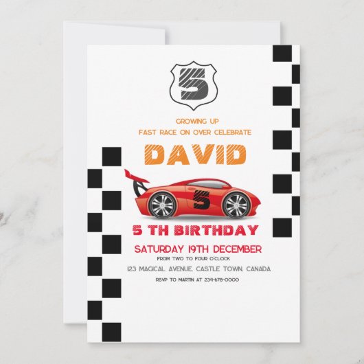 Sport | Auto 5e Jongen Verjaardagsfeest Kaart (Voorkant)