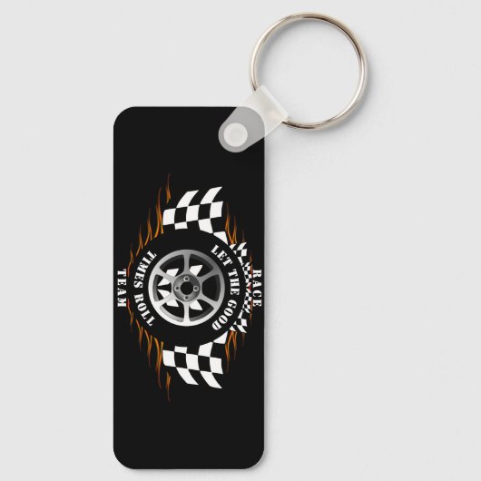 Sport auto racen geruite burn-out vlammen cool sleutelhanger (Achterkant)