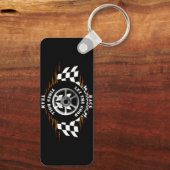 Sport auto racen geruite burn-out vlammen cool sleutelhanger (Achterkant)