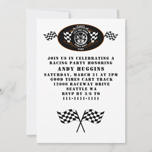 Sport auto racen geruite vlag feest kaart (Achterkant)