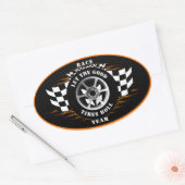 Sport auto racen geruite vlag vlammen helm ovale sticker (Envelop)