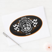 Sport auto racen geruite vlag vlammen helm ovale sticker (Envelop)