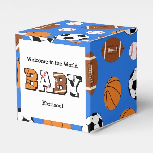 Sport Baby shower Co-ed Theme Boy Blue Bedankdoosjes (Voorkant Zijde)