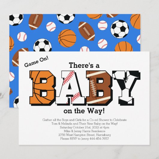 Sport Baby shower Co-ed Theme Boy Blue Kaart (Voorkant / Achterkant)