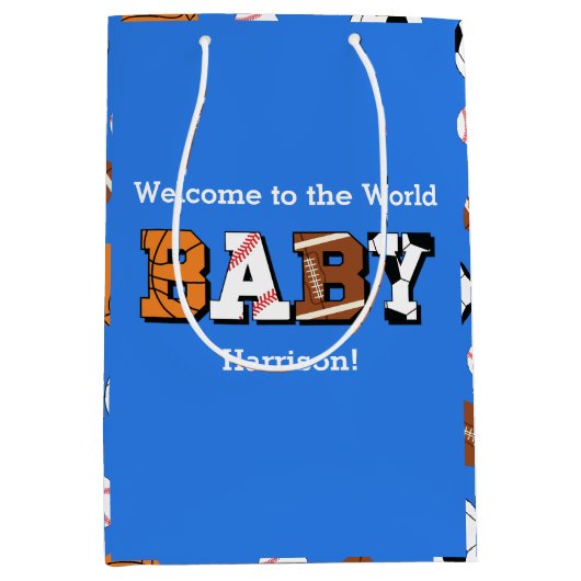 Sport Baby shower Co-ed Theme Boy Blue Medium Cadeauzakje (Voorkant)