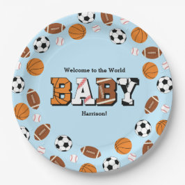 Sport Baby shower Co-ed Theme Boy Blue Papieren Bordje