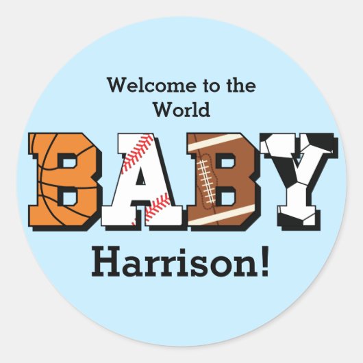 Sport Baby shower Co-ed Theme Boy Blue Ronde Sticker (Voorkant)
