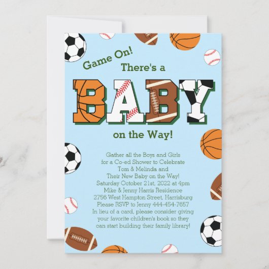 Sport Baby shower Coed Thema Kaart (Voorkant)
