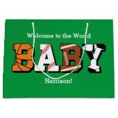 Sport Baby shower Gecodeerd Groen Genderneutraal Groot Cadeauzakje (Voorkant)