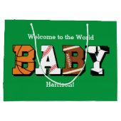 Sport Baby shower Gecodeerd Groen Genderneutraal Groot Cadeauzakje (Achterkant)